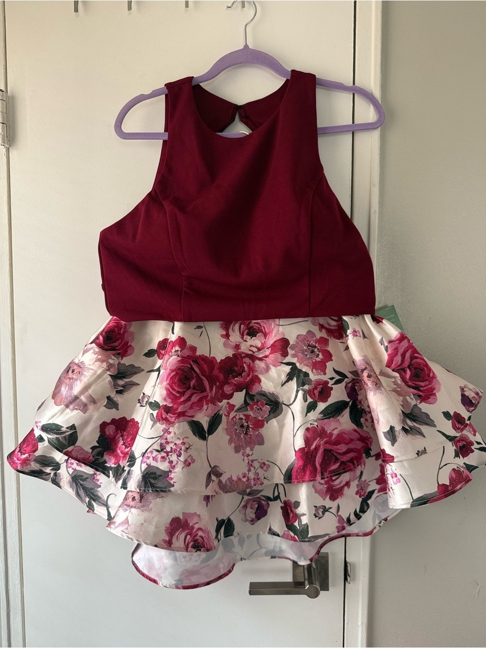 City Triangles 2 Piece Floral High Low Party Dress Set NWT Size 17 Burgundy Pink